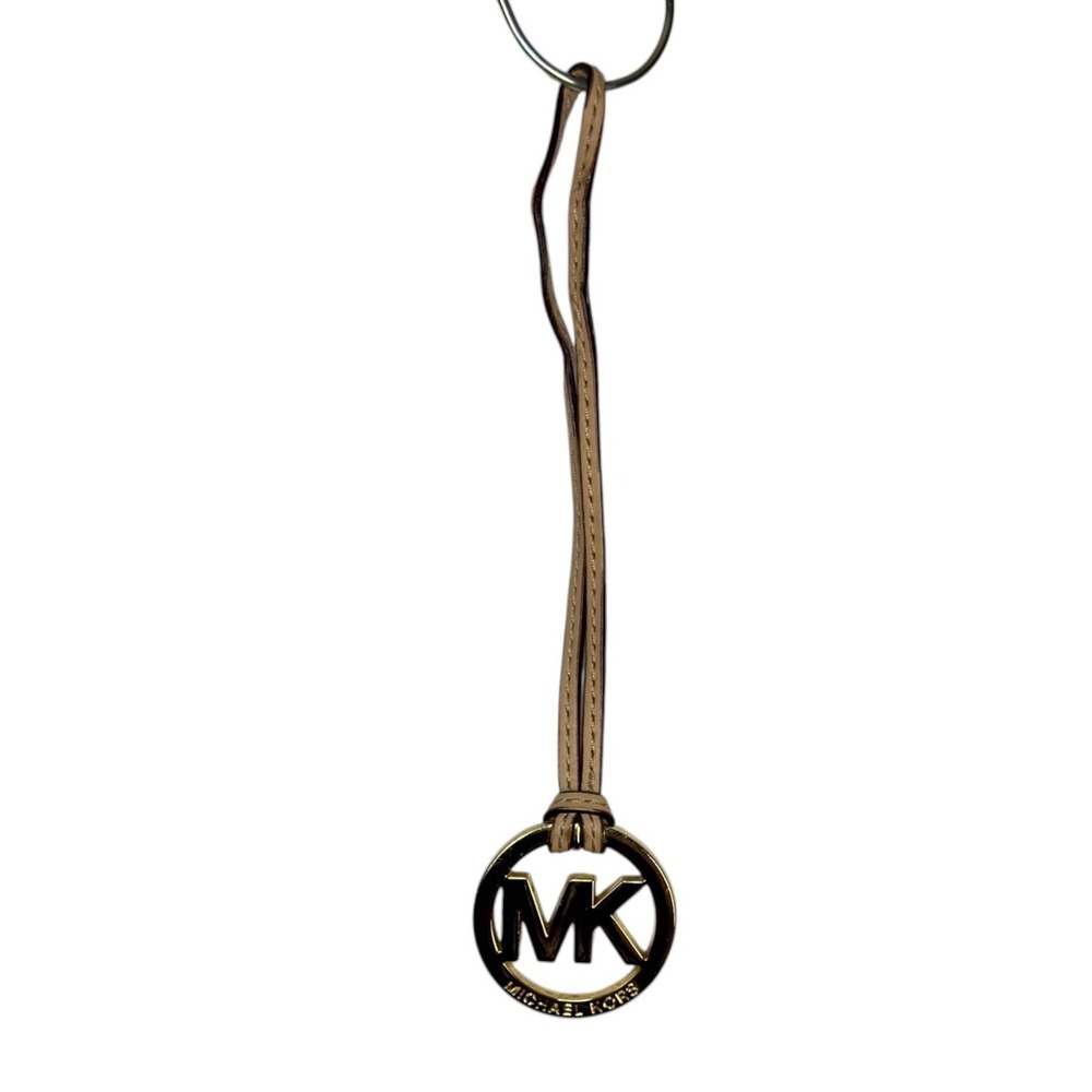 Michael Michael Kors Bag Charm OS Tan Gold MK Logo Circle Keychain Designer
